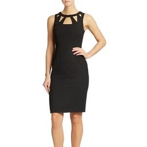 ELIZA J $149 Black Sleeveless‎ Sheath Dress Cutout Neckline Gold Zip Back Size 6